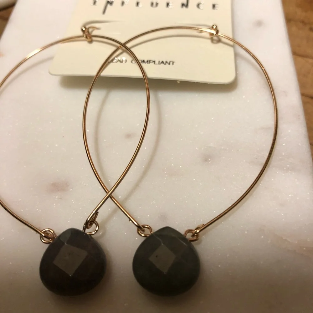NEW ❤️‍🔥 GOLD HOOP EARRINGS WITH GREY STONES